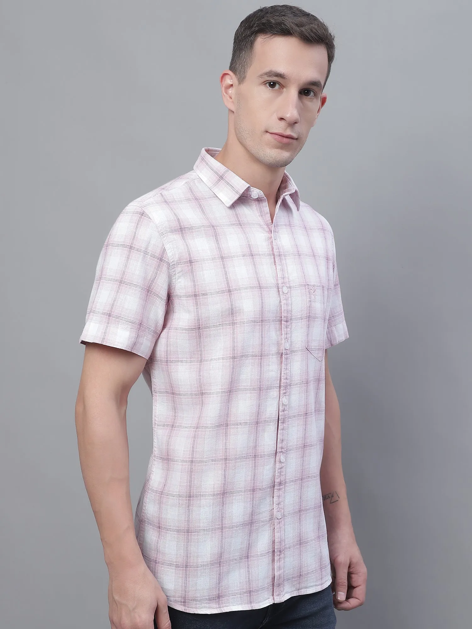 Men's Purple Casual Medium Checks Half Sleeve Shirt