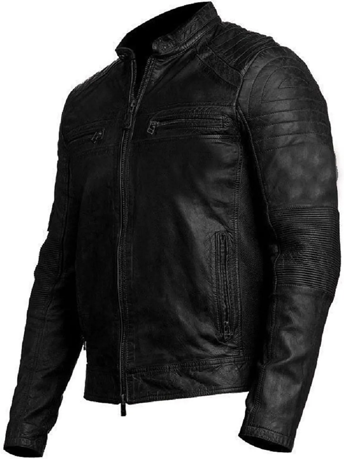Mens Racing Motorcycle Padded Armored Distressed Brown Cowhide Leather Jacket