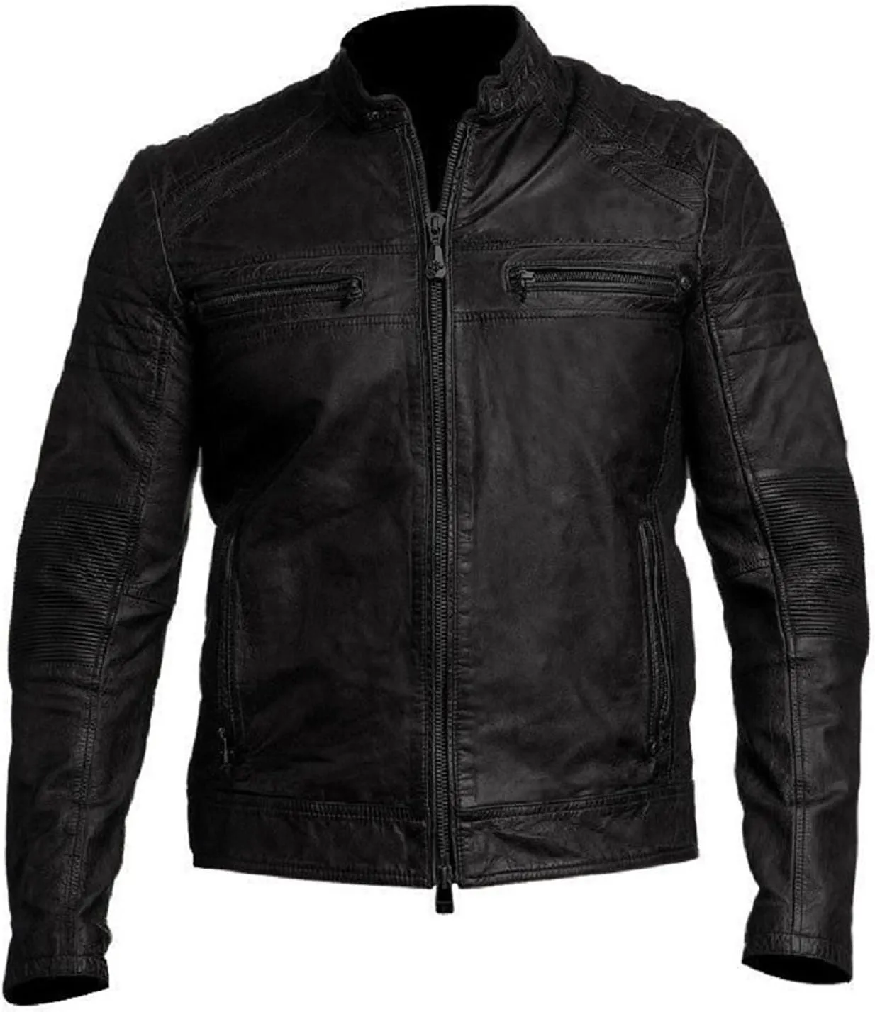Mens Racing Motorcycle Padded Armored Distressed Brown Cowhide Leather Jacket