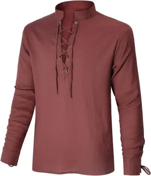 Men's Renaissance Shirt Pirate Medieval Viking top Linen Long Sleeved Halloween Costume
