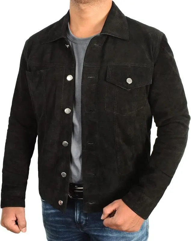 Mens Rip Wheeler Jacket - Cowboy Cole Hauser Yellow-Rock Black Ranch Jacket Cotton/Suede