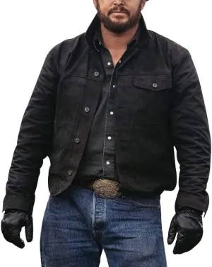 Mens Rip Wheeler Jacket - Cowboy Cole Hauser Yellow-Rock Black Ranch Jacket Cotton/Suede