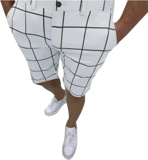 Mens Shorts Slim Fit Stretch Chino Short Pants Flat Front Summer Chino Checked Tartan Golf Yoga Basic Plaid Short