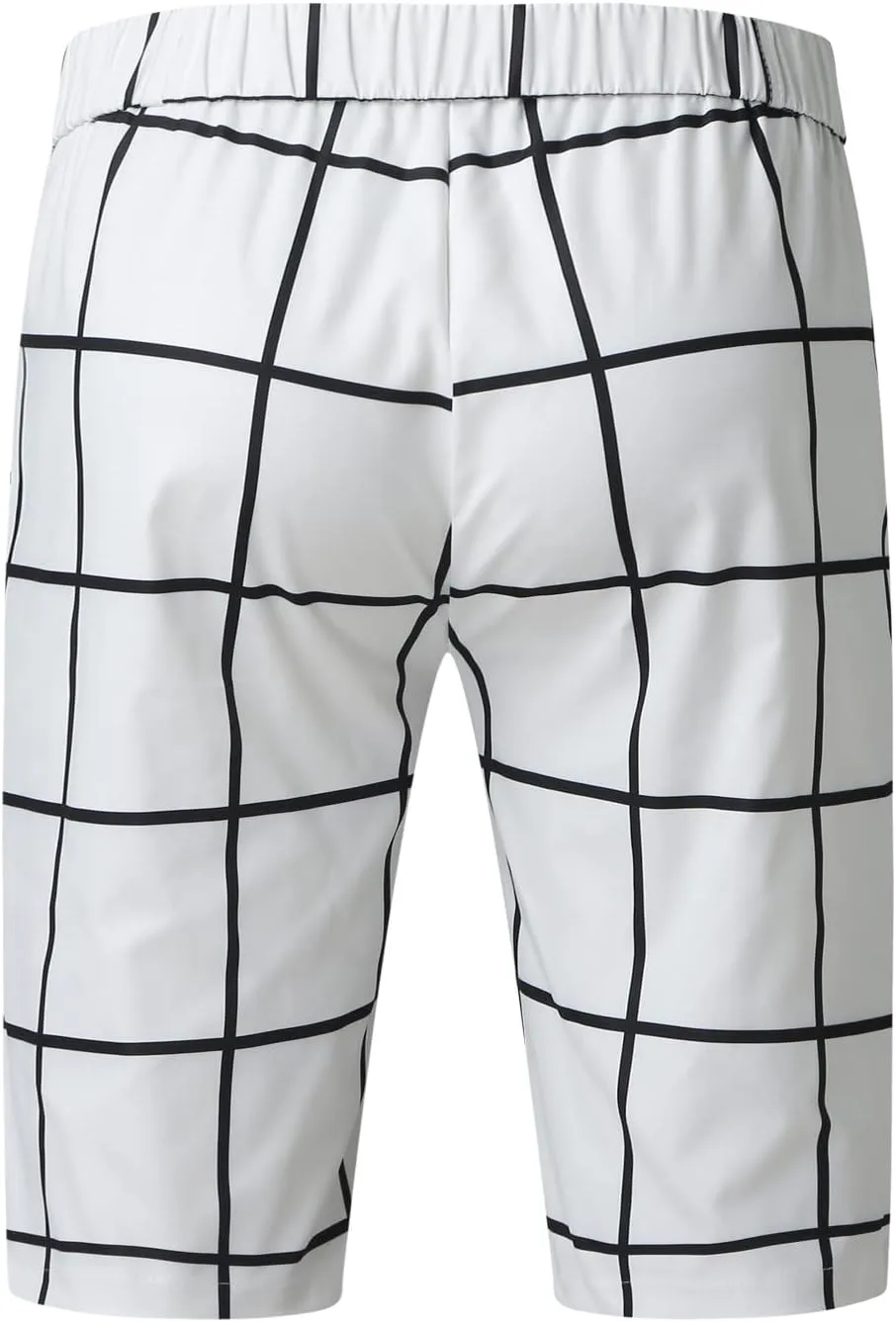 Mens Shorts Slim Fit Stretch Chino Short Pants Flat Front Summer Chino Checked Tartan Golf Yoga Basic Plaid Short