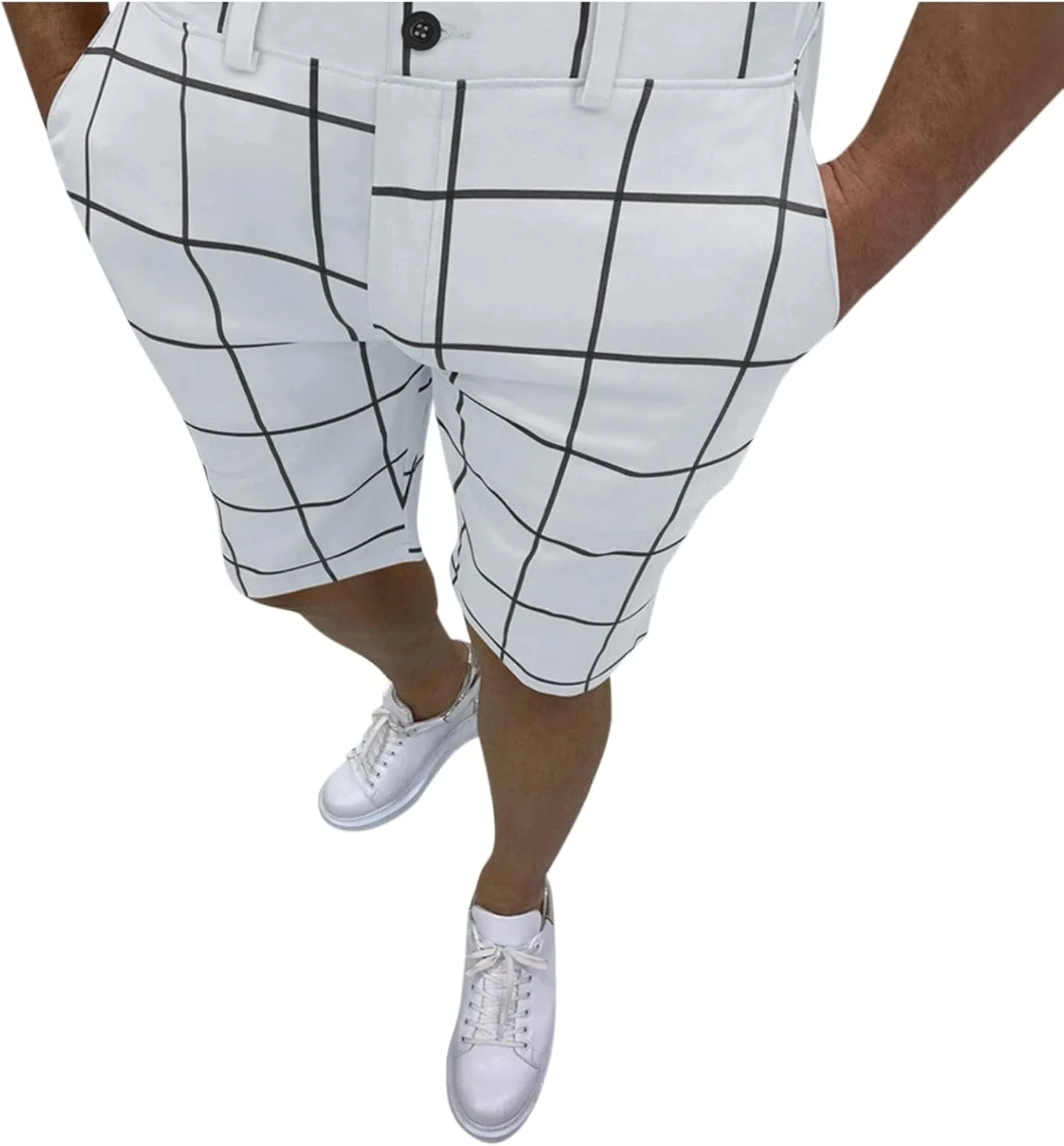 Mens Shorts Slim Fit Stretch Chino Short Pants Flat Front Summer Chino Checked Tartan Golf Yoga Basic Plaid Short