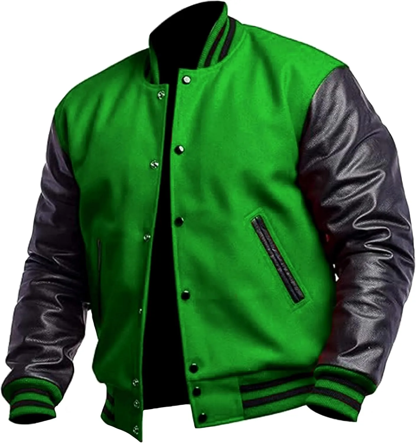 Men's Varsity Jacket Genuine Leather Sleeve Wool Blend Letterman Jacket - High School Baseball Bomber Jackets
