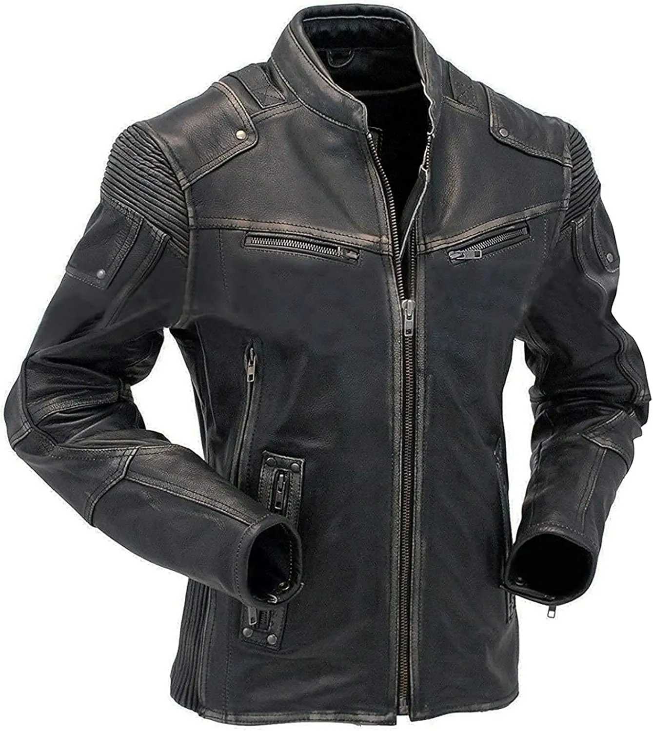 Mens Vintage Cafe Racer Biker Leather Jacket | Motorcycle Leather Jacket for Men
