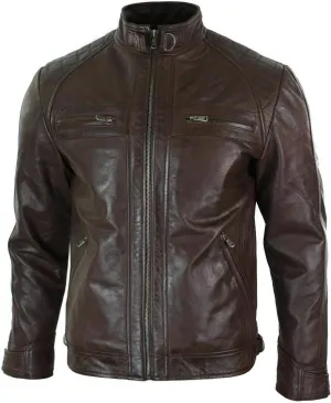 Men's Vintage Retro Style Motorcycle Quilted Biker Yellow Genuine Leather Jacket