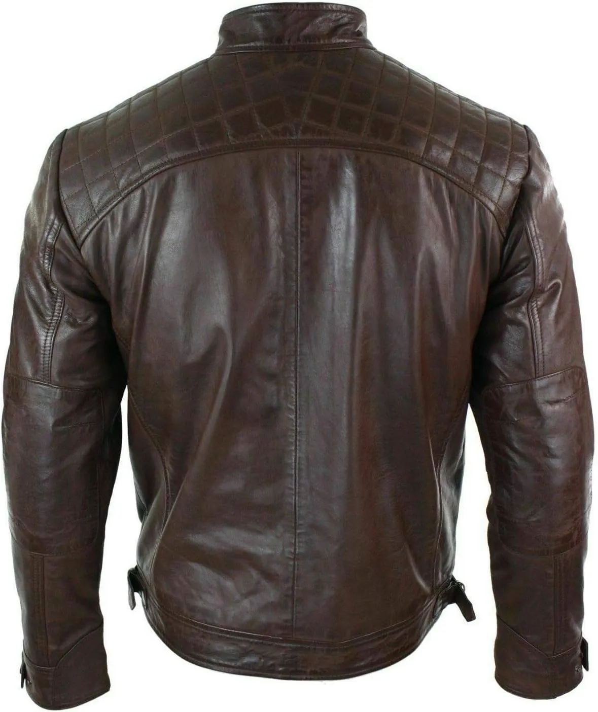 Men's Vintage Retro Style Motorcycle Quilted Biker Yellow Genuine Leather Jacket