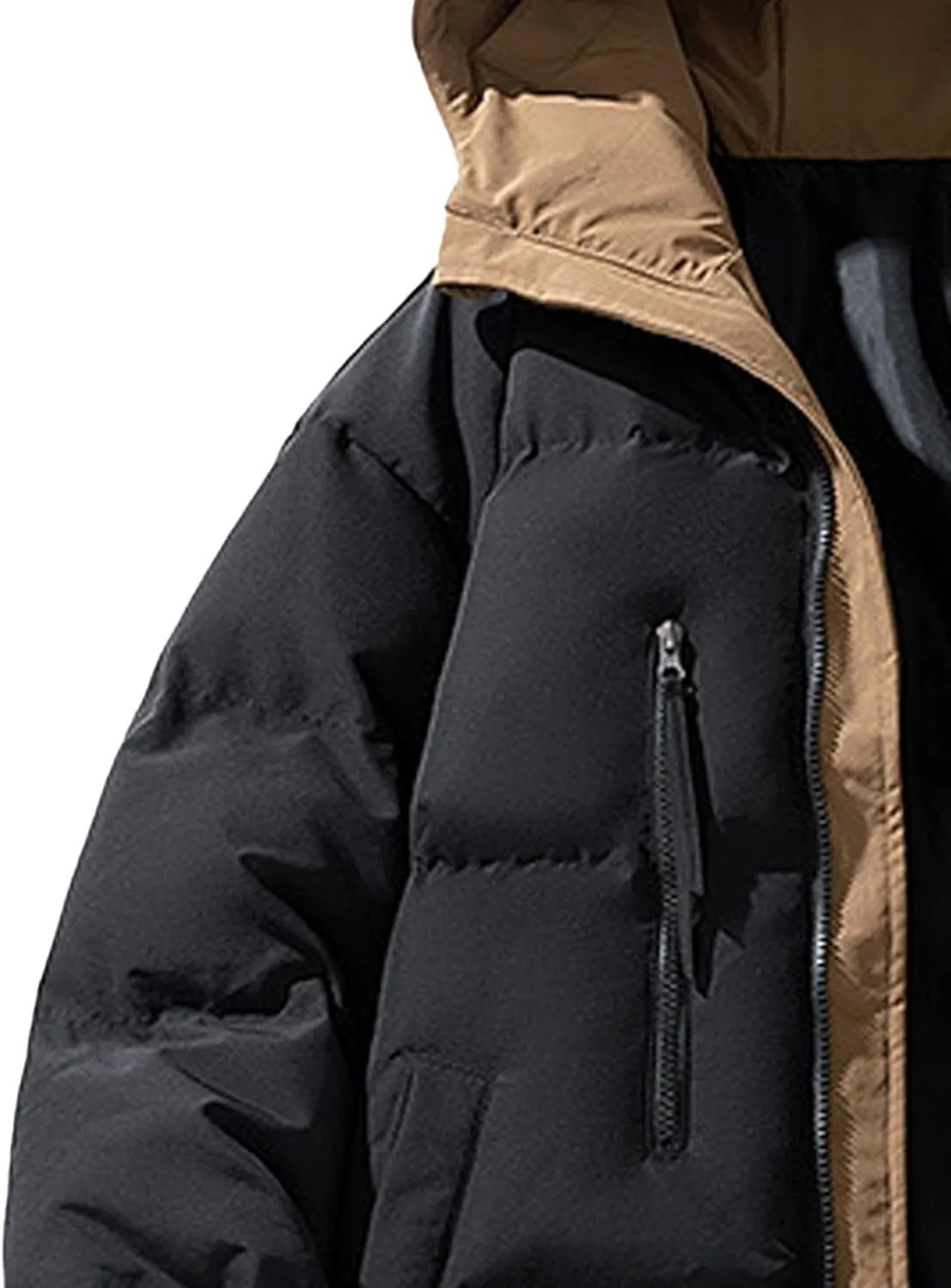 Men's Warm Hood Cotton-Padded Jacket Full Zip Drawstring Windproof Hooded Outwear Couple Bread Coat