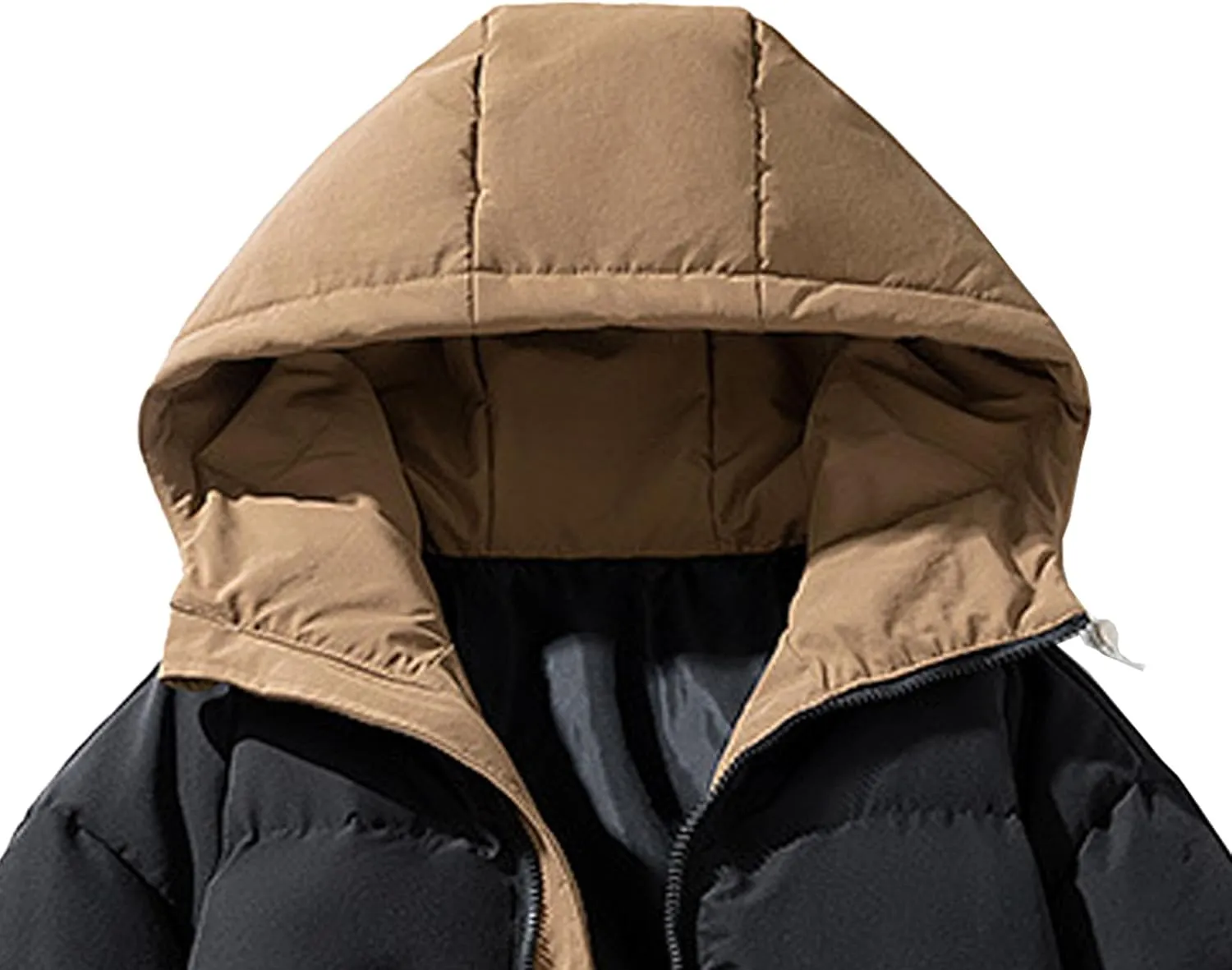 Men's Warm Hood Cotton-Padded Jacket Full Zip Drawstring Windproof Hooded Outwear Couple Bread Coat
