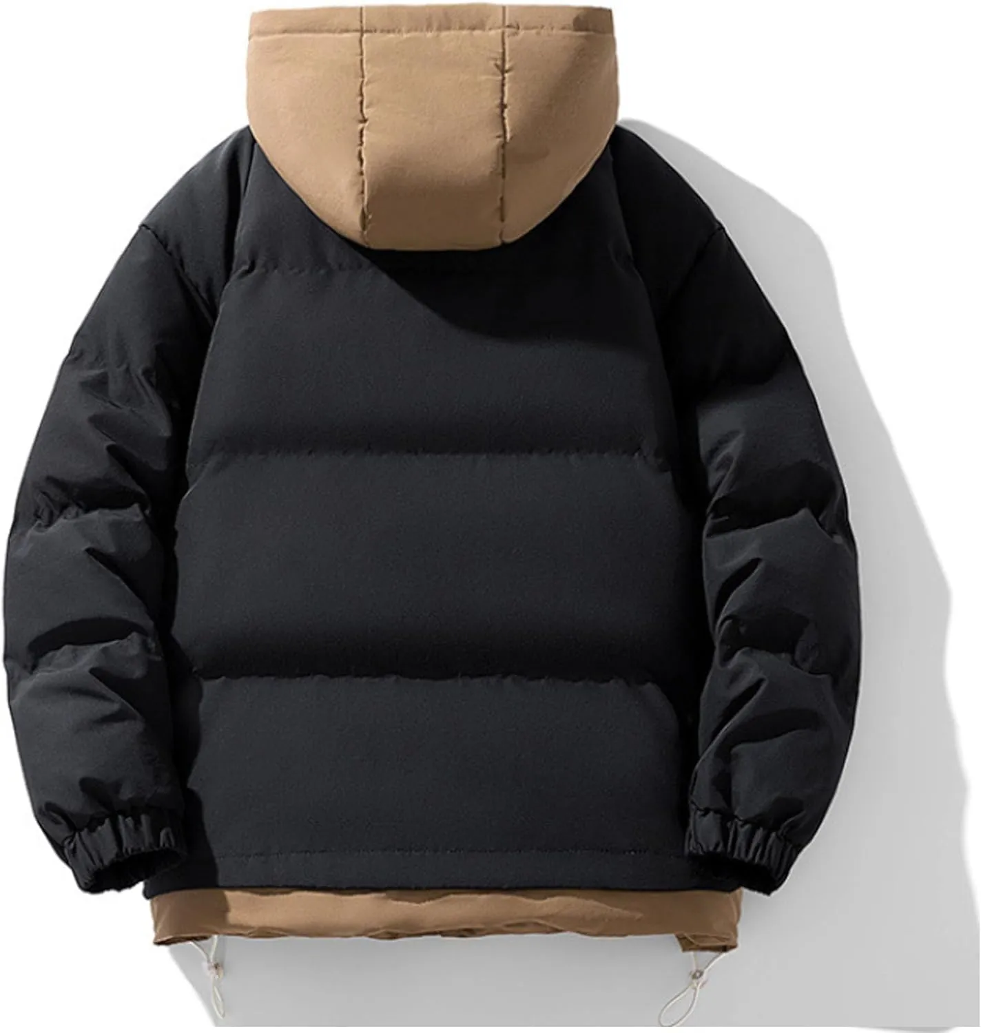 Men's Warm Hood Cotton-Padded Jacket Full Zip Drawstring Windproof Hooded Outwear Couple Bread Coat