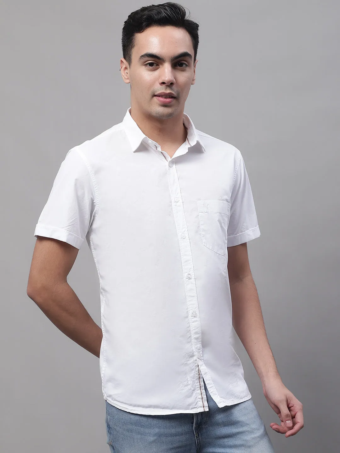 Men's Wine Casual Plain Half Sleeve Shirt