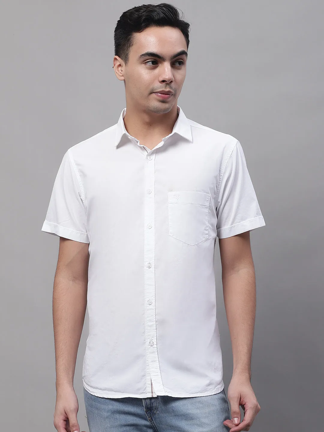Men's Wine Casual Plain Half Sleeve Shirt