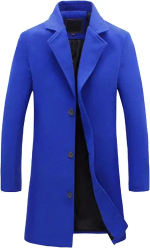 Men's Wool Blend Coat Winter Thermal Notched Collar Single Breasted Fashion Pea Coat Trench Overcoat
