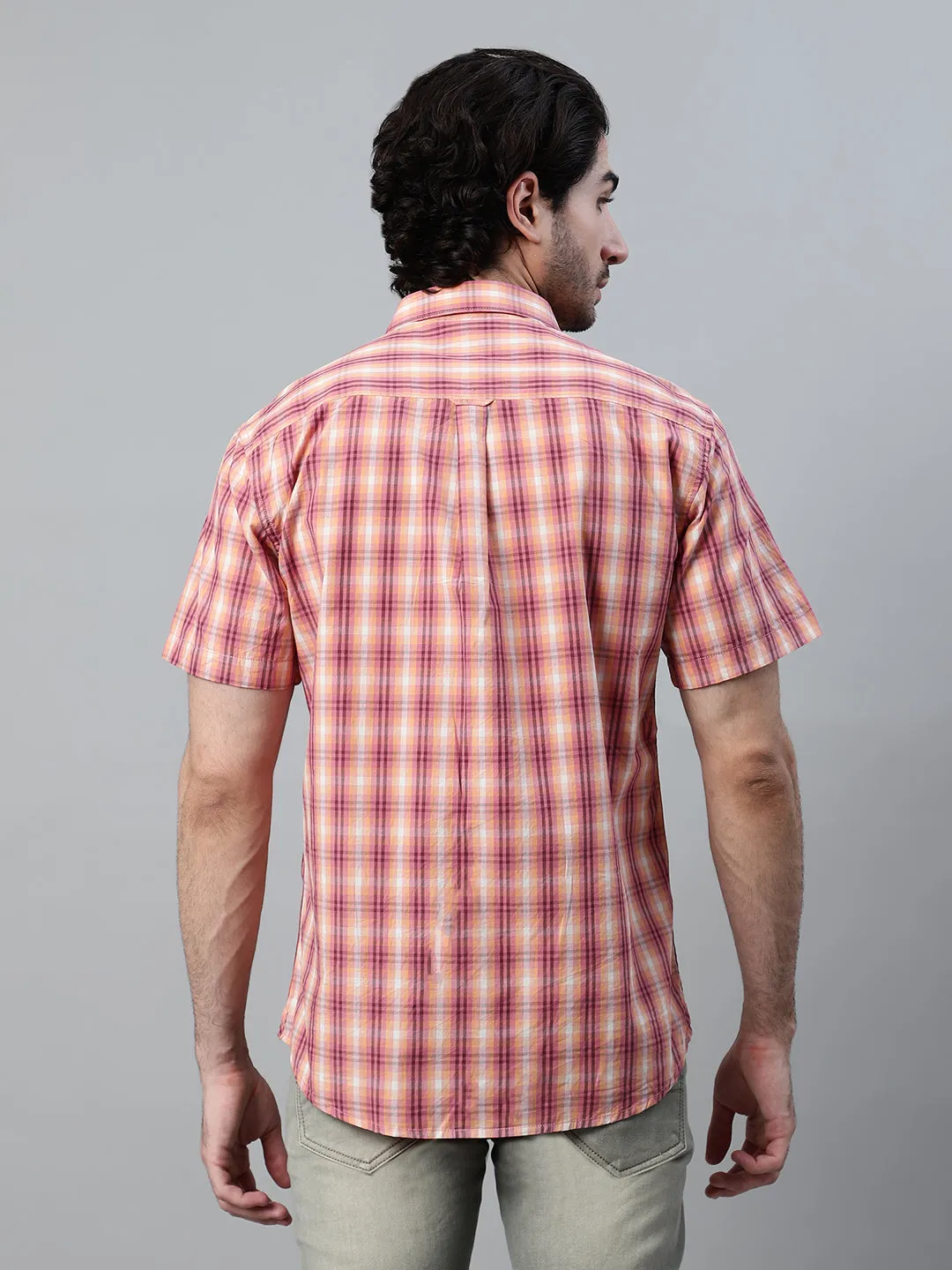 Men's Yellow Checkered Half Sleeve Casual Shirt