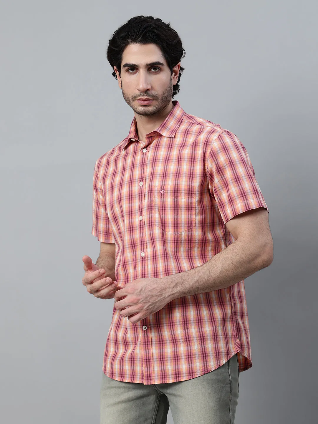 Men's Yellow Checkered Half Sleeve Casual Shirt