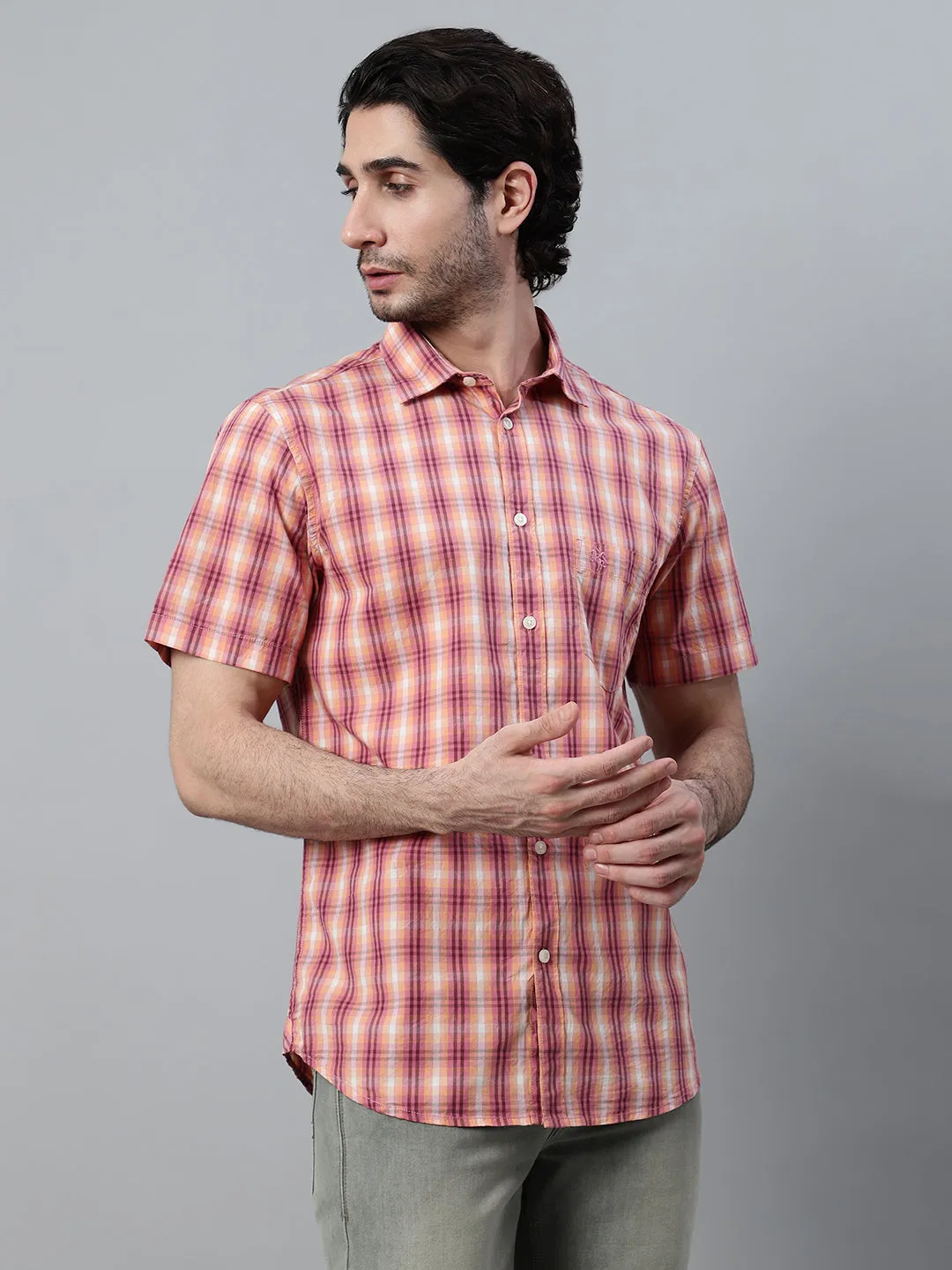 Men's Yellow Checkered Half Sleeve Casual Shirt