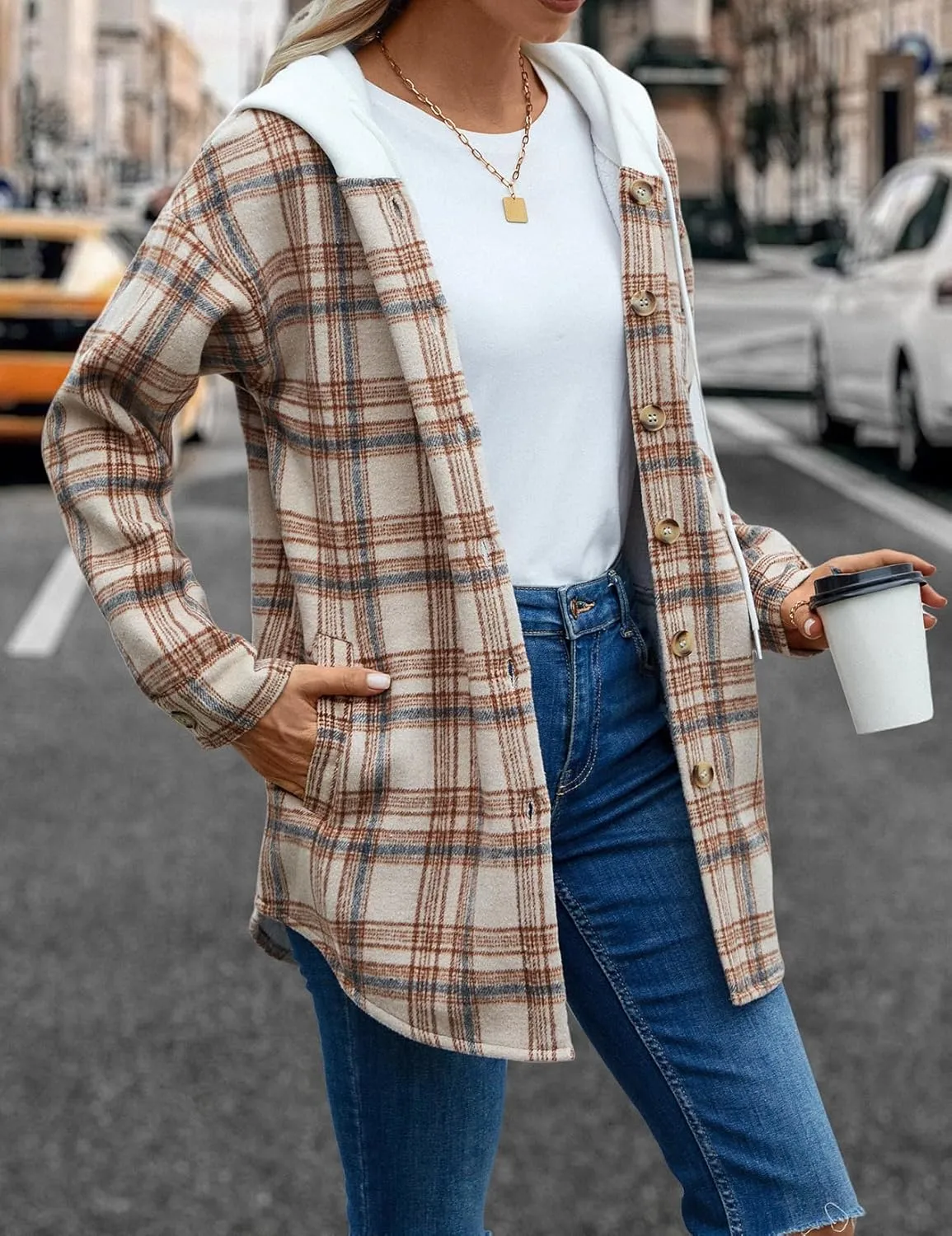 Merryfun Womens Plaid Shacket Jacket Sherpa Lined Flannel Jackets Oversized Button Up Fleece Hooded Warm Coat