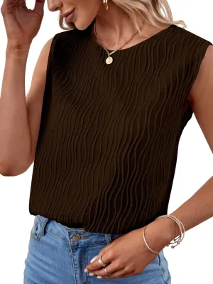 Milumia Women's Casual Textured Tank Tops Round Neck Sleeveless Work Blouse Top