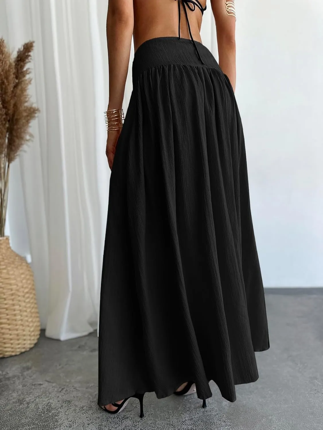 Milumia Women's Pleated Flowy Long Skirts High Waist Maxi Skirt with Pocket