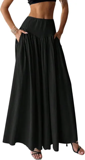 Milumia Women's Pleated Flowy Long Skirts High Waist Maxi Skirt with Pocket