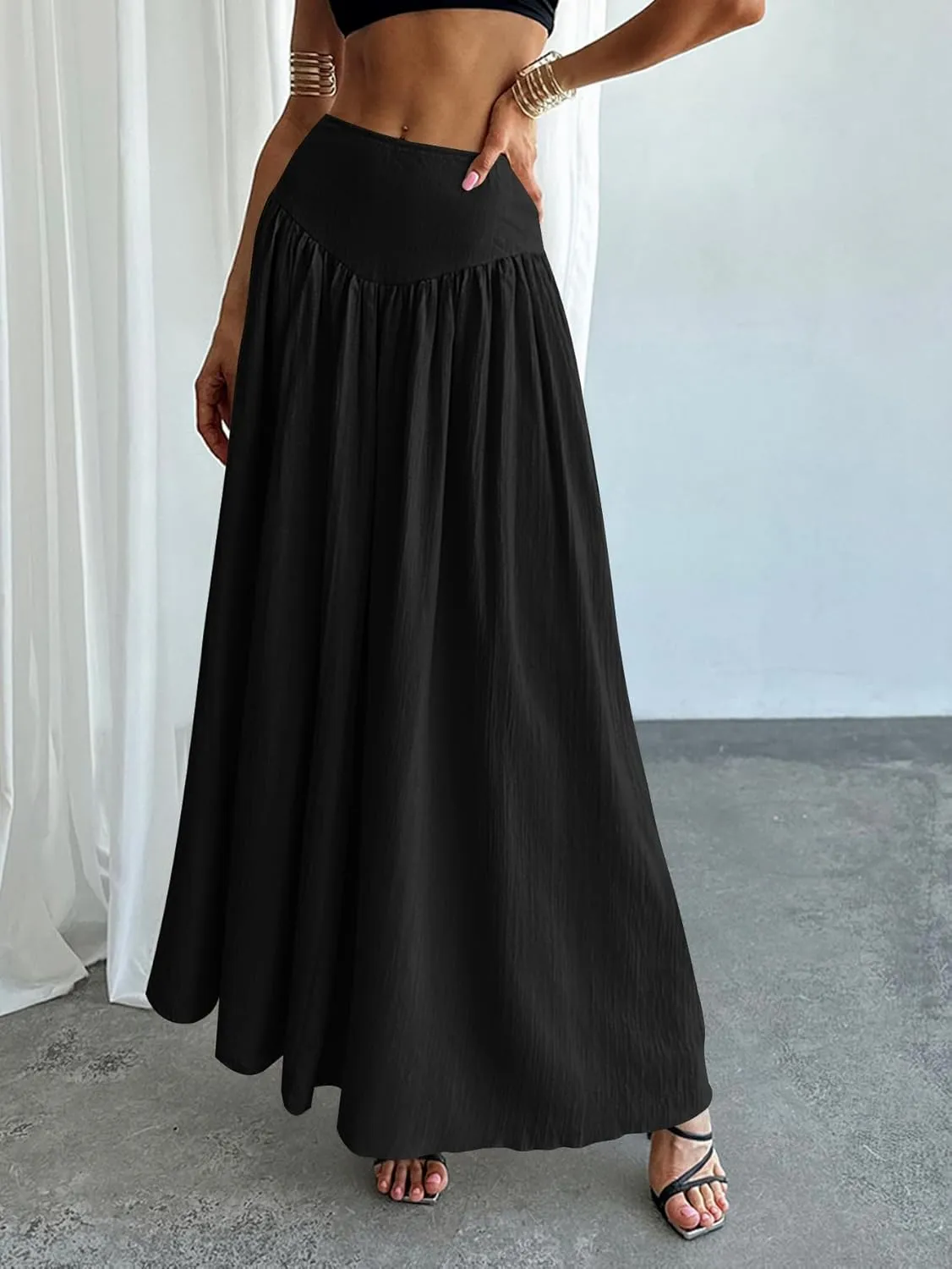 Milumia Women's Pleated Flowy Long Skirts High Waist Maxi Skirt with Pocket