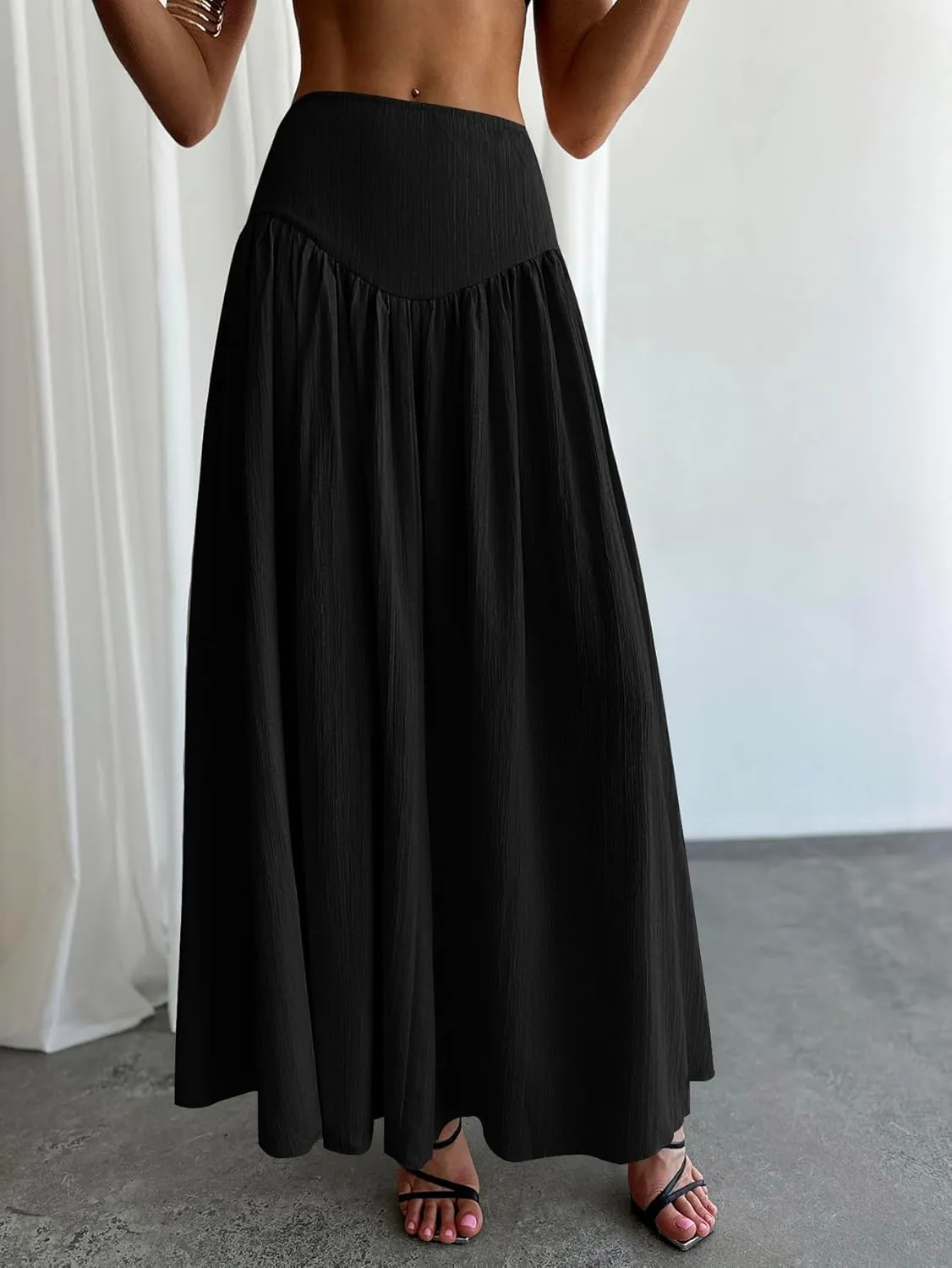 Milumia Women's Pleated Flowy Long Skirts High Waist Maxi Skirt with Pocket