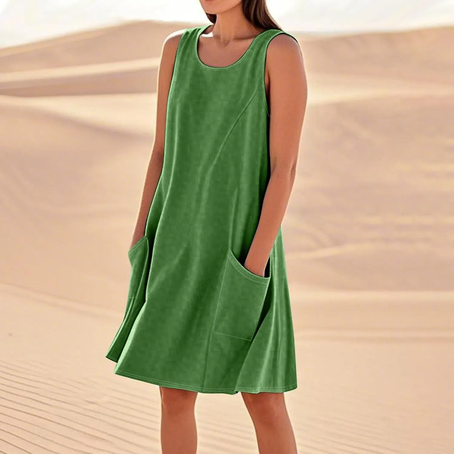 Mini Linen Dresses for Women 2025 Summer Sundress Sleeveless Elegant Flowy Plus Size Loose Tank Dress with Pockets