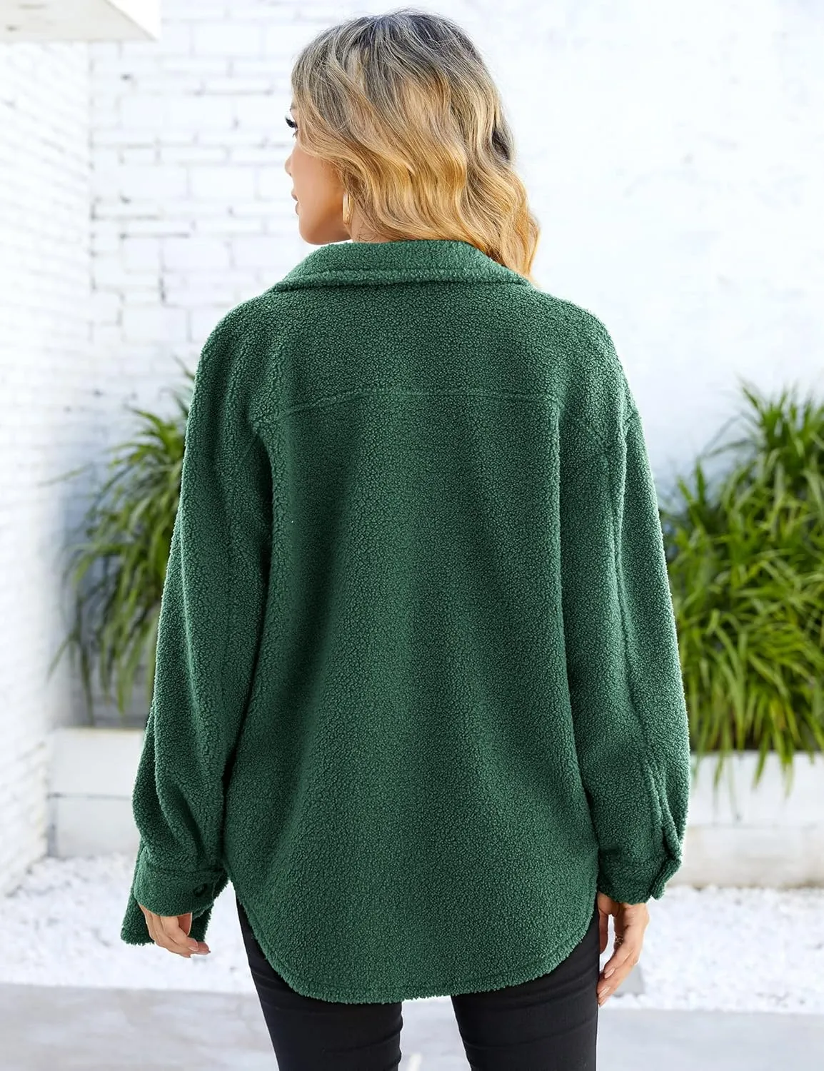 MISSKY Fleece Jacket Long Sleeve Button Casual Sherpa Jacket Coat Fall Teddy Bear Outwear with Pockets