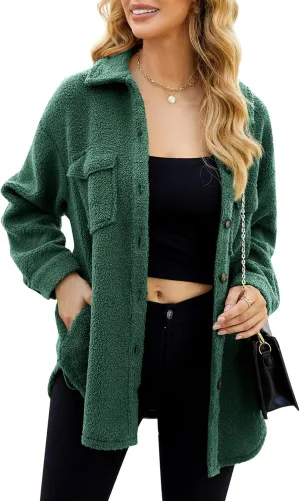 MISSKY Fleece Jacket Long Sleeve Button Casual Sherpa Jacket Coat Fall Teddy Bear Outwear with Pockets