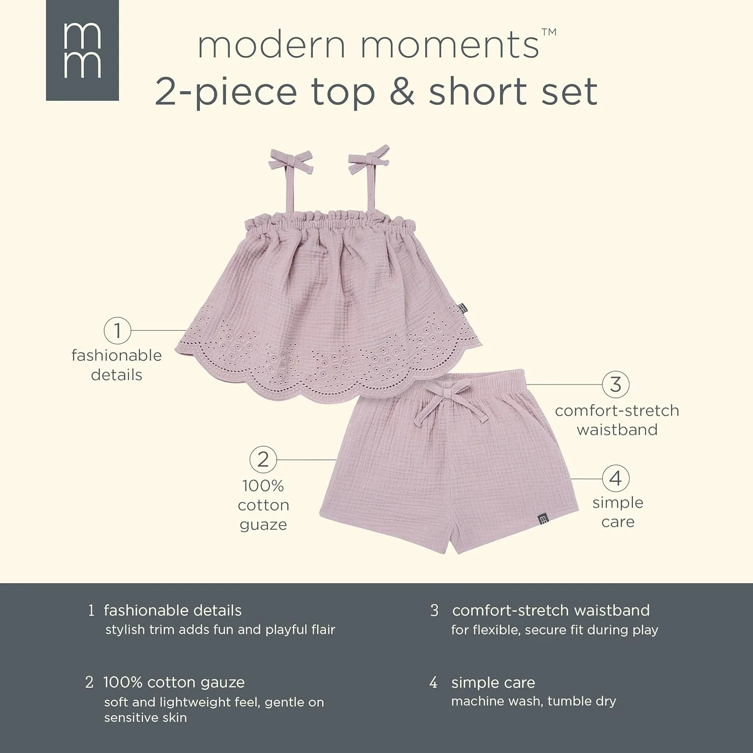 Modern Moments by Gerber Baby Girls 2-piece Gauze Top & Short Set