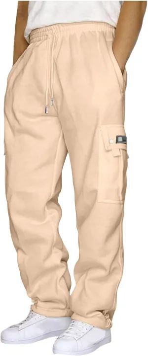 Muscularfit Mens Pants Straight Fit Solid Drawstring Stretch Waist Loose Straight Sweatpant Causal Fall Jogger Athletic Pants