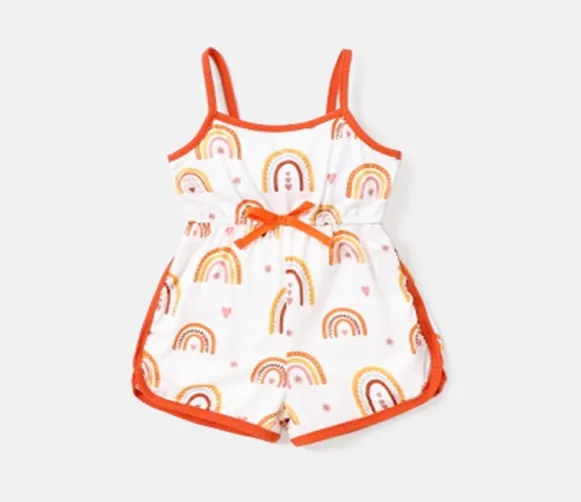 Naia Toddler Girl Rainbow Print Bowknot Design Slip Rompers