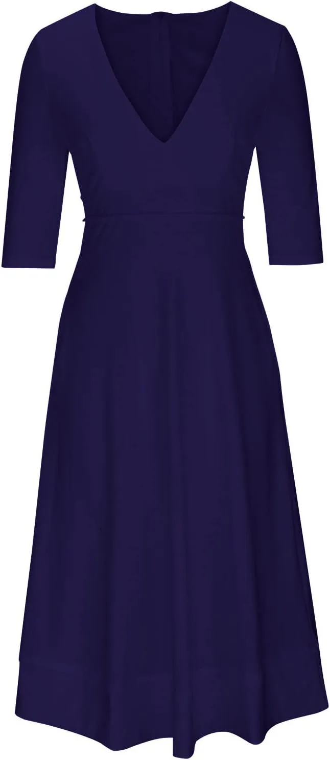 NaRHbrg Women's V-Neck Half Sleeve Midi Dress High Waist A-Line Elegant Flowy Party Dresses for Wedding