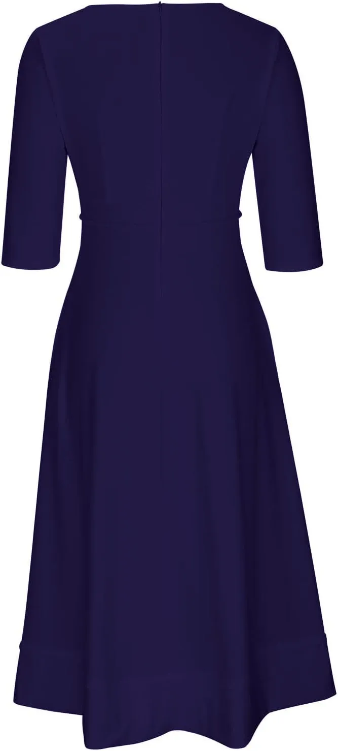 NaRHbrg Women's V-Neck Half Sleeve Midi Dress High Waist A-Line Elegant Flowy Party Dresses for Wedding