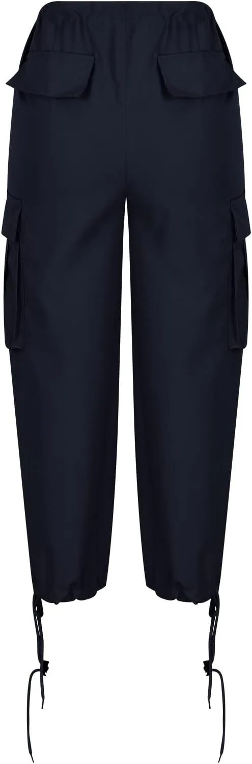 NATHGAM Parachute Pants for Women High Waist Buckle Baggy Cargo Pants Multiple Pockets Drawstring Y2K Streetwear Trousers
