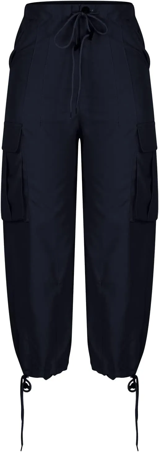 NATHGAM Parachute Pants for Women High Waist Buckle Baggy Cargo Pants Multiple Pockets Drawstring Y2K Streetwear Trousers