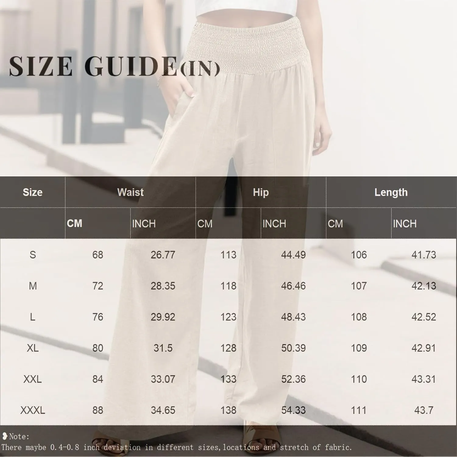 NBXNZWF Women Cotton Linen Pants Tummy Control Smocked High Waisted Wide Leg Casual Trousers Summer Lounge Pants with Pocket