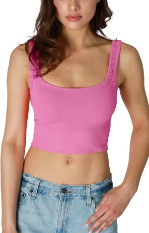 NIKIBIKI Women Seamless Chevron Ribbed Crop Top, Made in U.S.A, One Size
