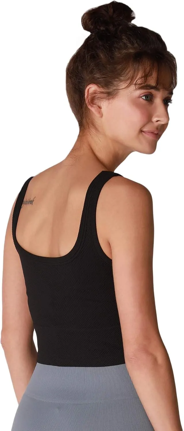 NIKIBIKI Women Seamless Chevron Ribbed Crop Top, Made in U.S.A, One Size