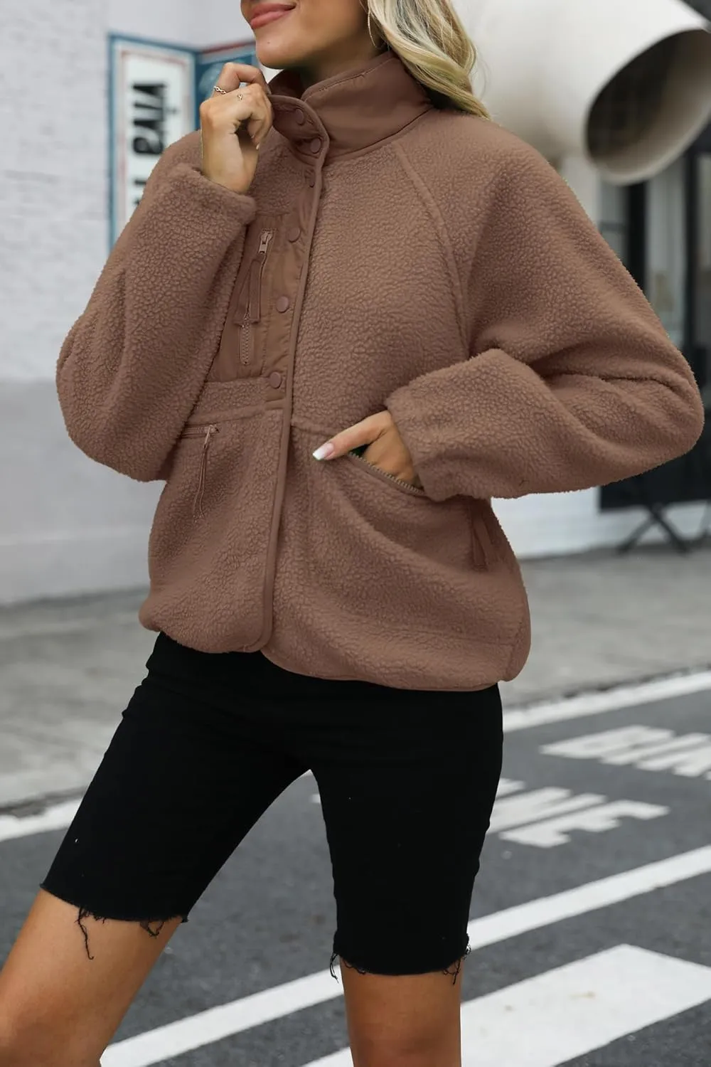 Nirovien Womens Fuzzy Fleece Jacket Button Down Sherpa Coats Casual Winter Warm Outwear with Pockets