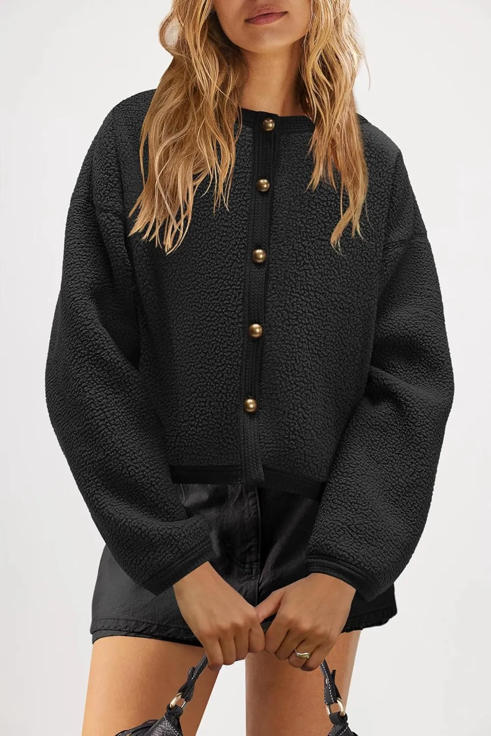Nirovien Womens Oversized Sherpa Jacket Button Down Fleece Coat Casual Loose Fuzzy Outwear with Pockets