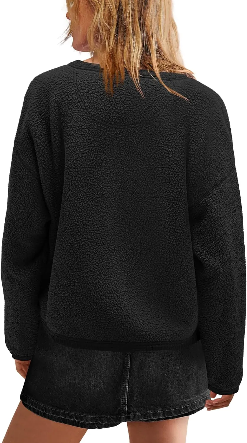 Nirovien Womens Oversized Sherpa Jacket Button Down Fleece Coat Casual Loose Fuzzy Outwear with Pockets