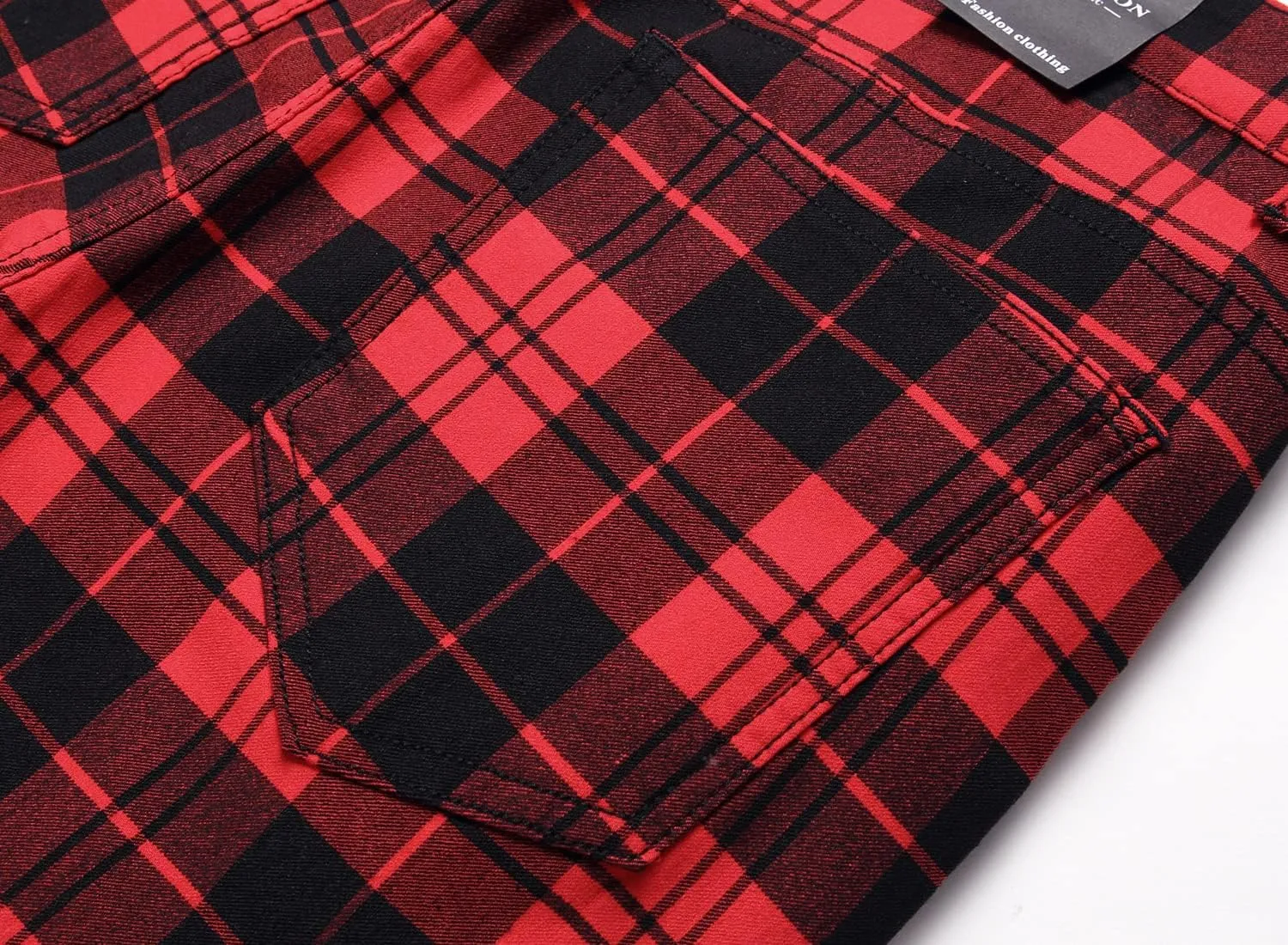NOVOCCT Plaid Pants for Men - Skinny Mens Dress Pants - Stretch Slim Fit Business Casual Dress Chinos for Men