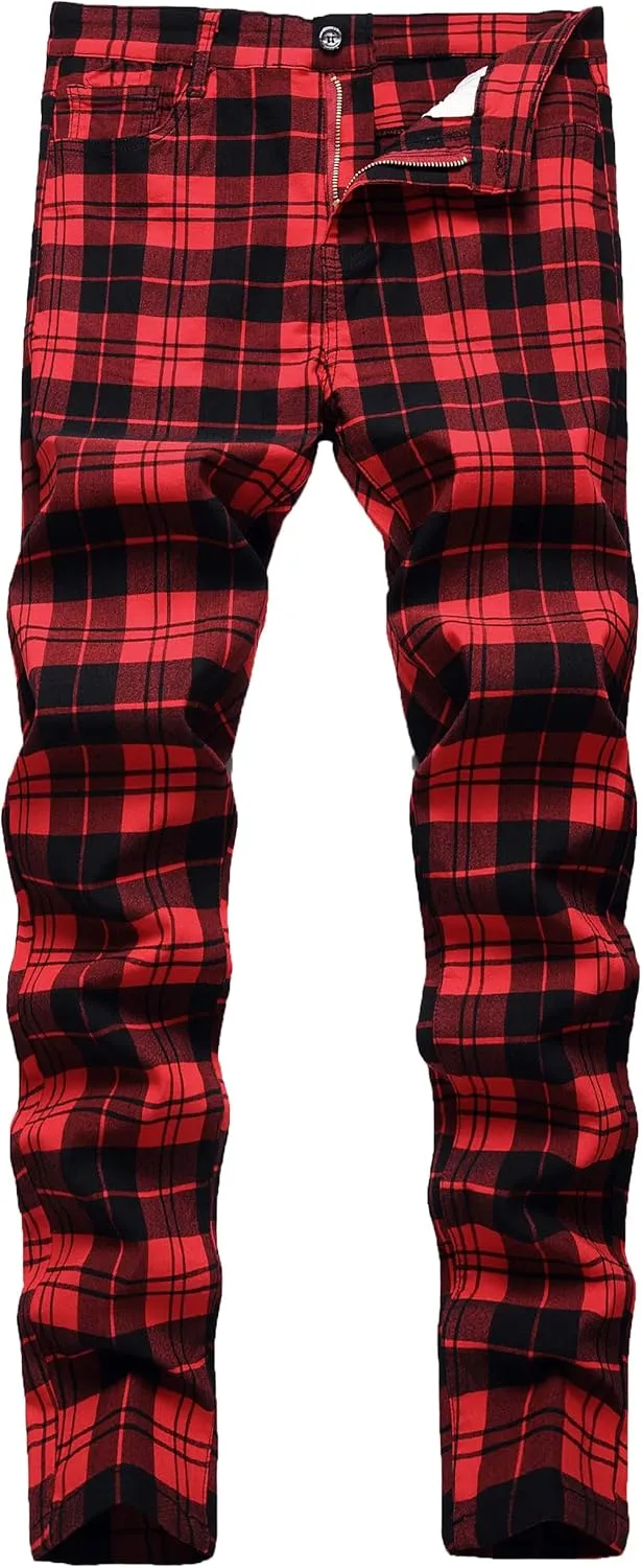 NOVOCCT Plaid Pants for Men - Skinny Mens Dress Pants - Stretch Slim Fit Business Casual Dress Chinos for Men