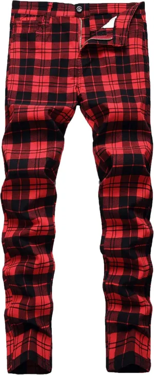 NOVOCCT Plaid Pants for Men - Skinny Mens Dress Pants - Stretch Slim Fit Business Casual Dress Chinos for Men