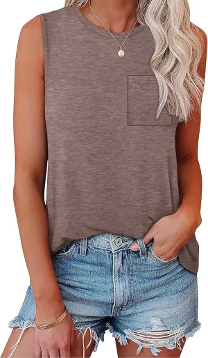 OFEEFAN Womens Tank Tops Summer Sleeveless Tops Loose Fit Crewneck Basic Tee Shirts for Women