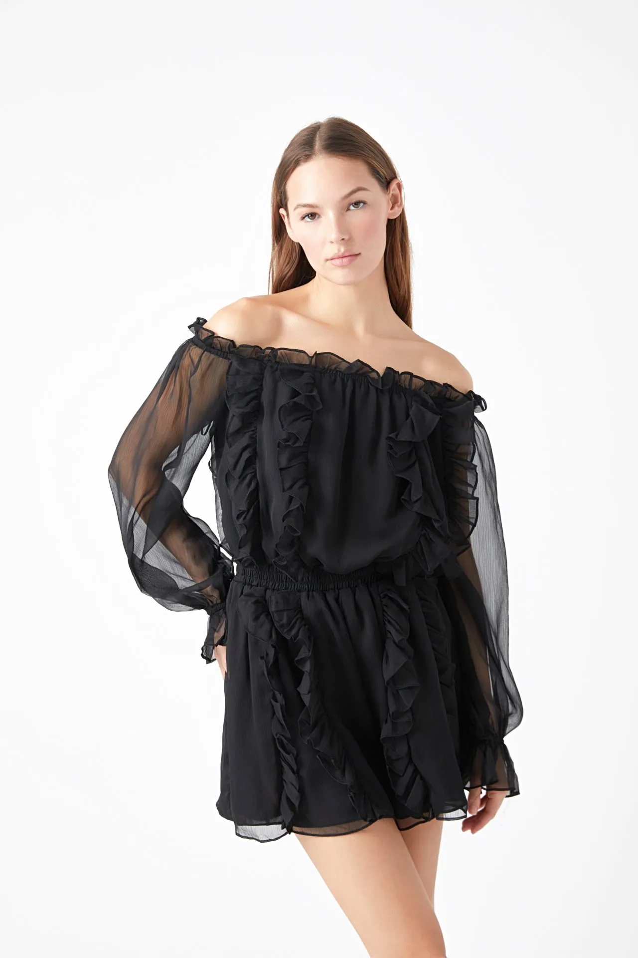 Off the Shoulder Ruffled Romper