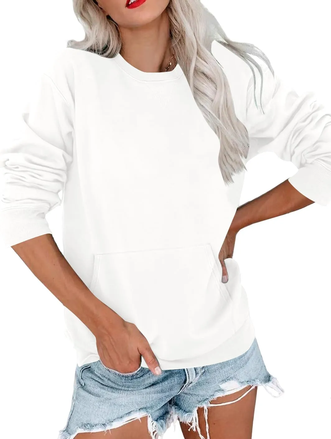 OPOIPIN Women's Fall Long Sleeve Crew Neck Sweatshirt Pullover Top with Pocket
